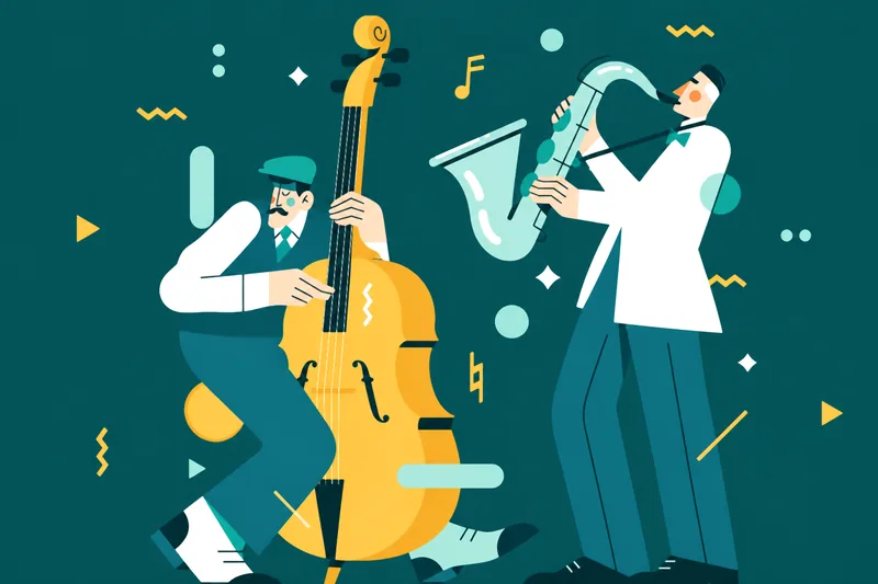 Illustration of musicians performing, representing hearing and sound